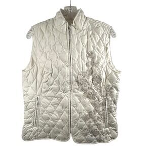 Eddie Bauer Premium Goose Down Quilted Vest Embroidered Floral Medium